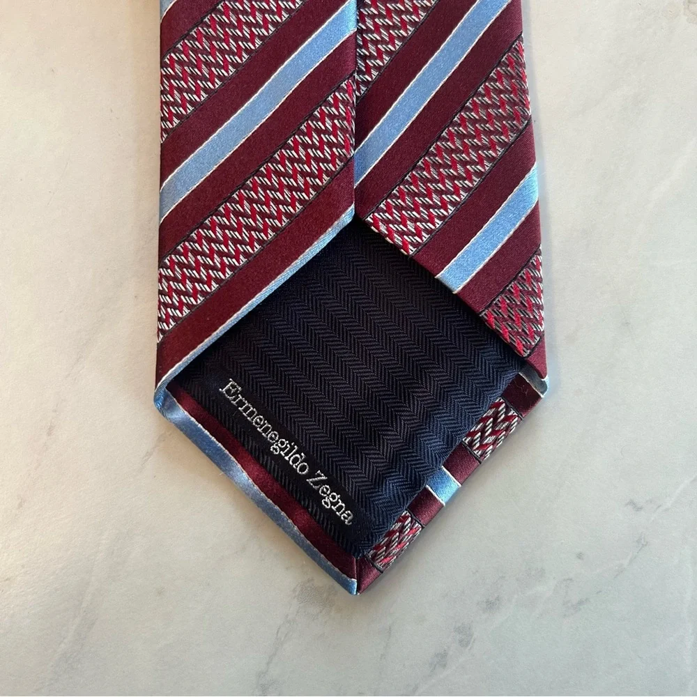 Ermenegildo Zegna Burgundy and Blue Striped Tie